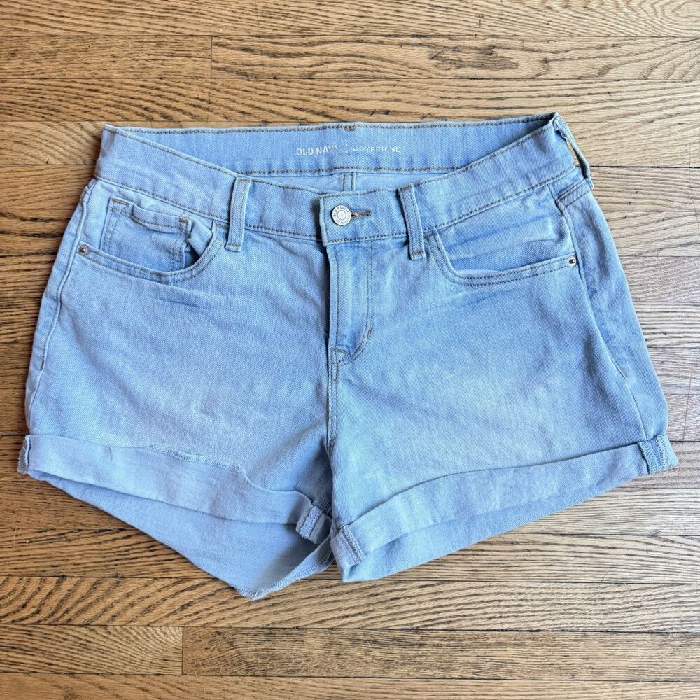 Old Navy Boyfriend Jean Shorts Women's 8 Blue Denim Light Wash Cuffed Mid Rise